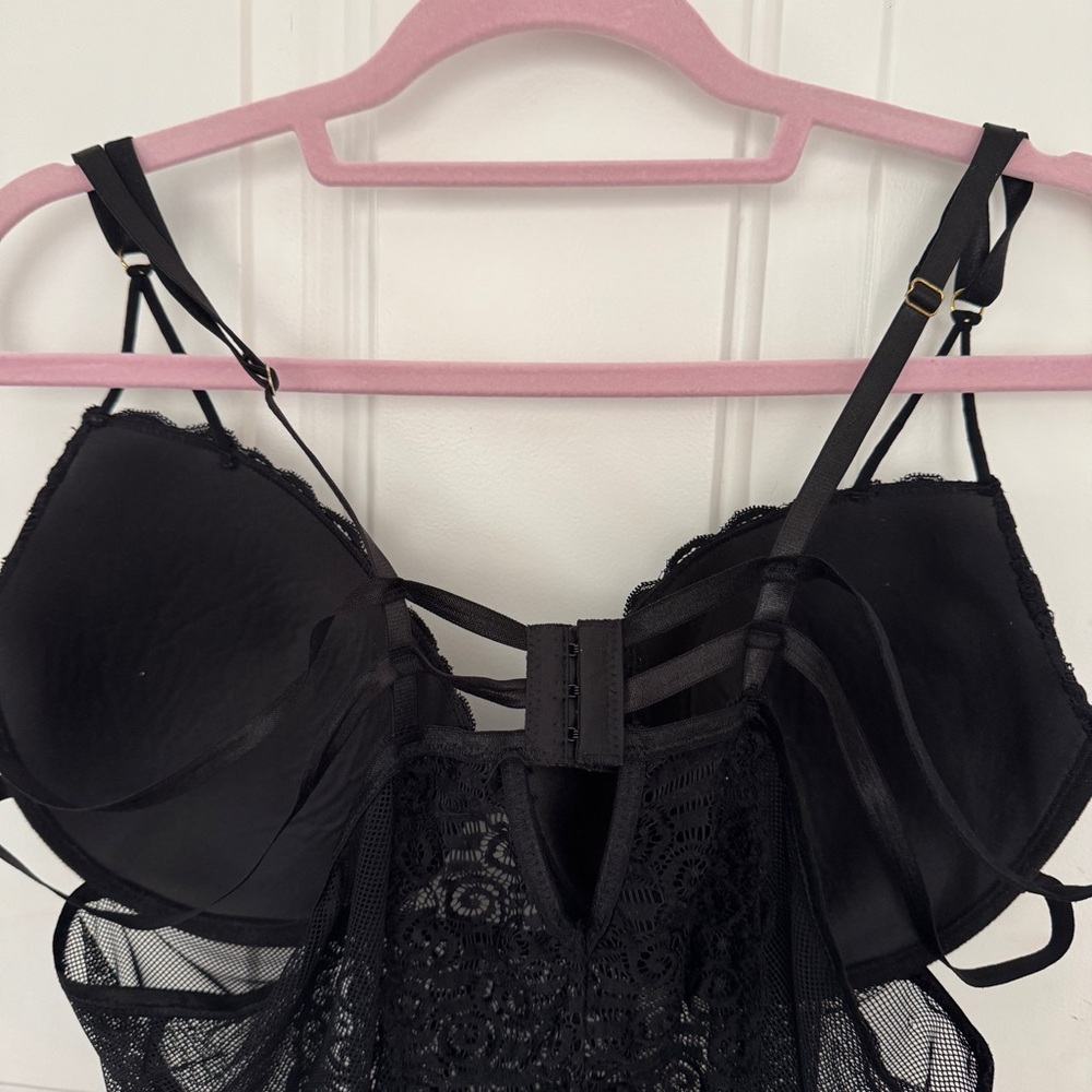 Seven Til Midnight Lingerie Babydoll Women's Size 1X/2X Black Lace Sexy Romantic - Picture 3 of 12